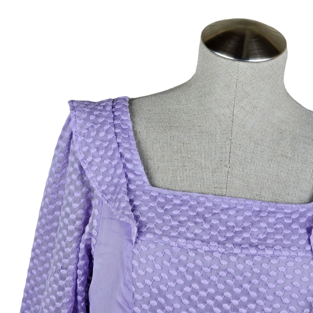 Banana Republic Factory Square Neck Ruffle Clip Dot Blouse in Lilac Sea - Picture 3 of 9